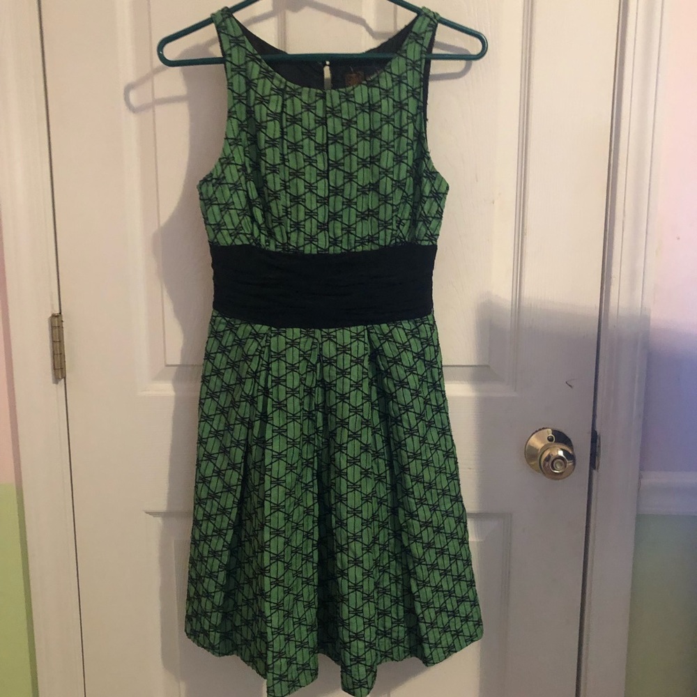 tracy Reese green/black dress skater dress size 0